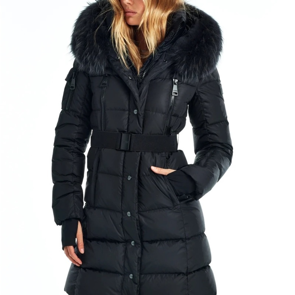SAM Matte Infinity Fur-Trimmed Down Quilted Coat, XS, Black, NWT
